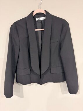 Zara Black Blazer Tuxedo Cropped Shawl Collar Blazer Jacket Size Small